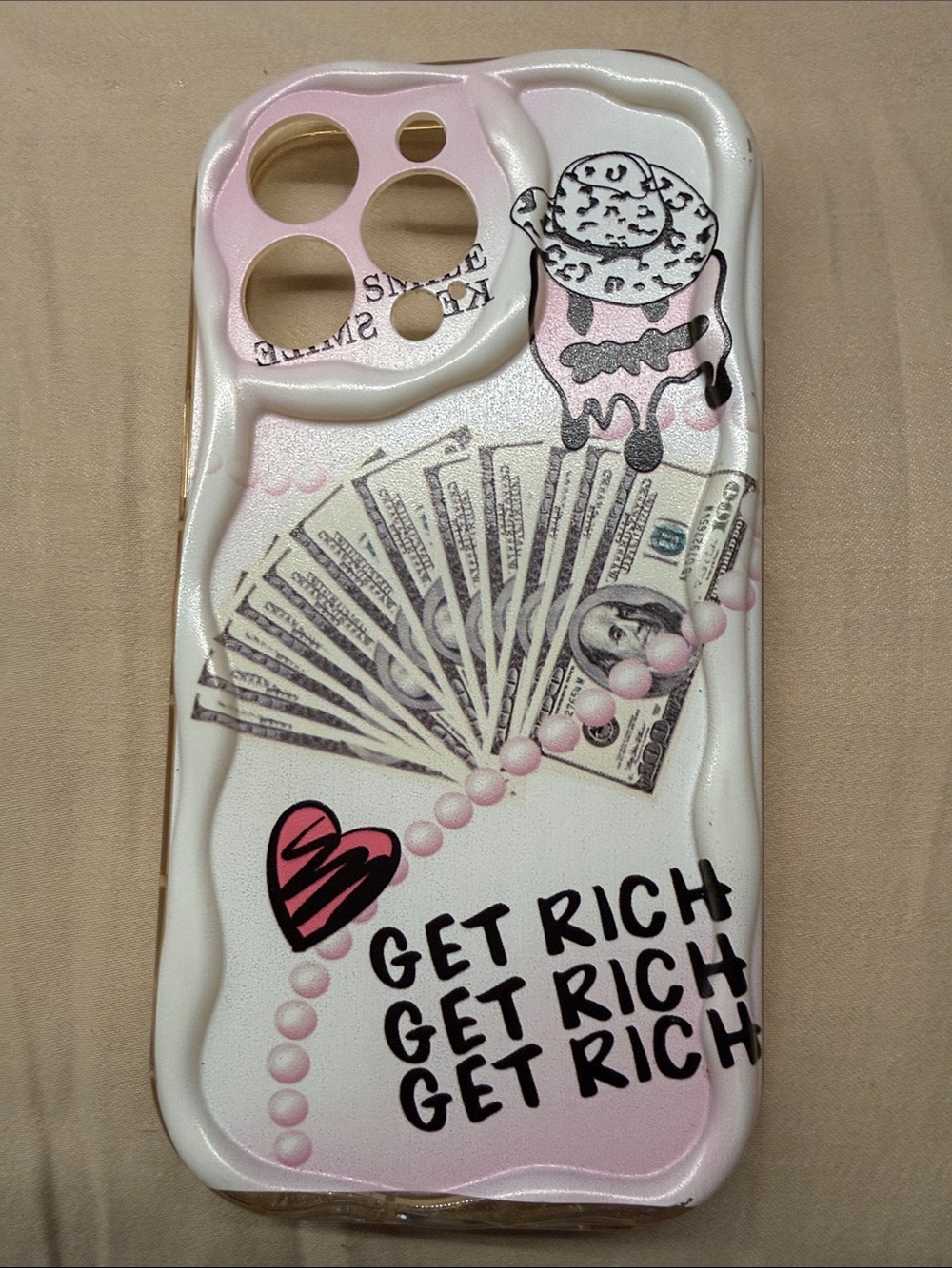 Stylish Pink Money Print Phone 14 Pro Max Case - Get Rich Design
